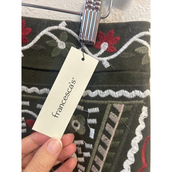 NWT Francesca’s Mi Ami Olive Green Floral Embroidered skirt size Small MSRP $54 - Picture 3 of 11